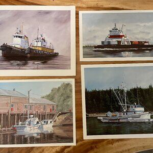 Set of 4 W McMurray Maritime Boat Prints Tugboats Fishing Vessel Coastal Scenes